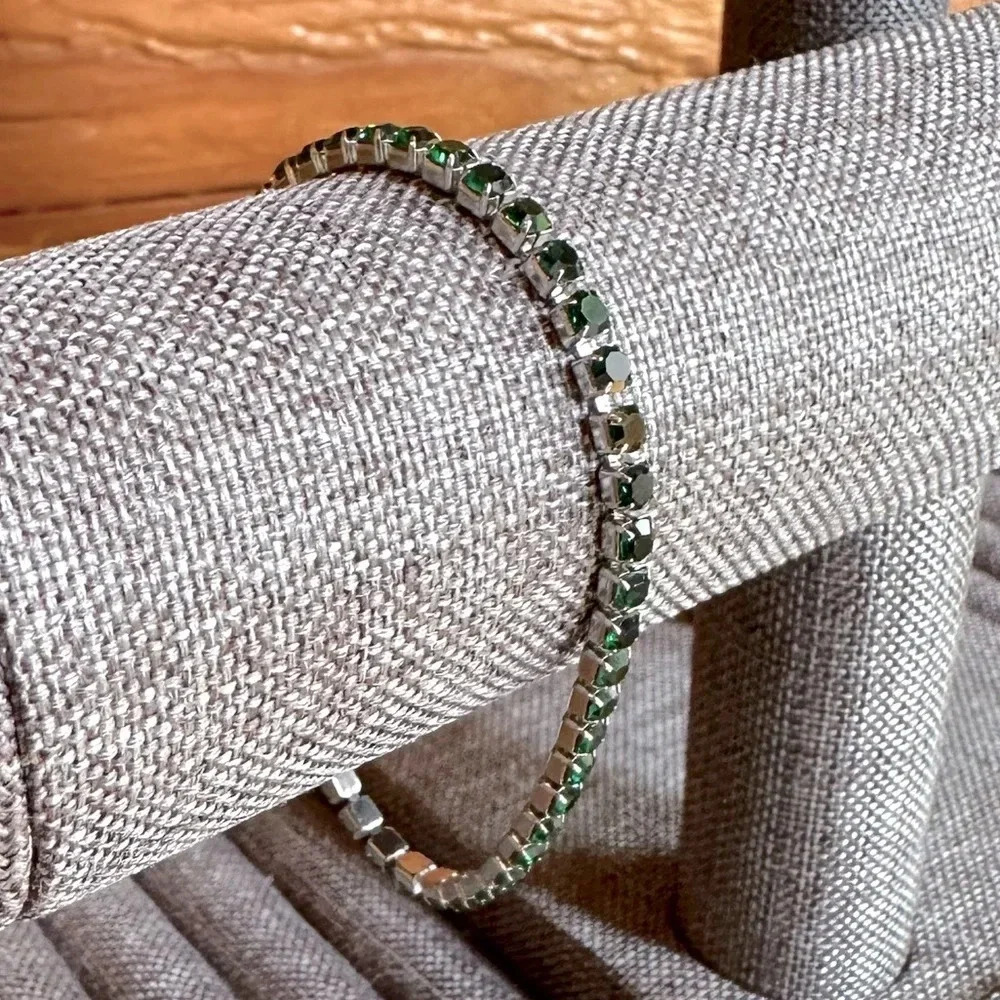 Emerald Green Colored CZ Stainless Steel Tennis Bracelet May Birthstone